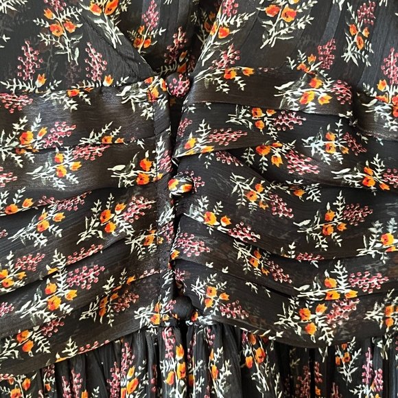 Zara Midi Dress Black SZ XL V-neck Button Wrap Floral Printed NWT - Picture 4 of 13